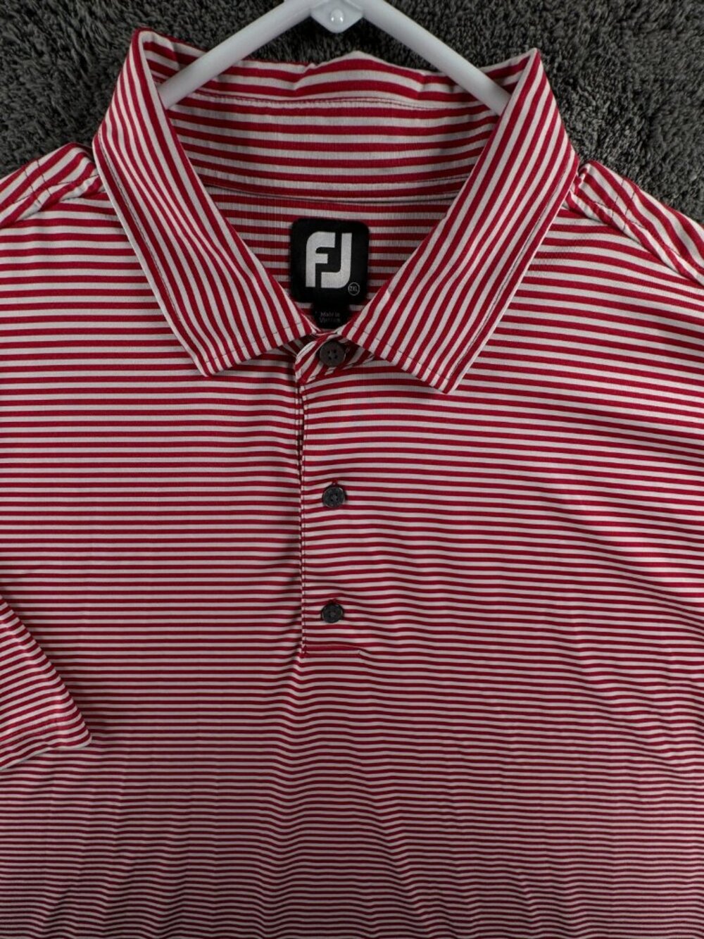 Footjoy FJ Golf Polo Shirt Short Sleeve Striped Red 2XL Stretch Wicking Active